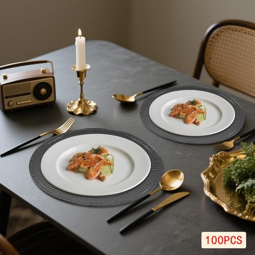 Set de 100 platos negros desechables redondos de 13 pulgadas miniatura 4