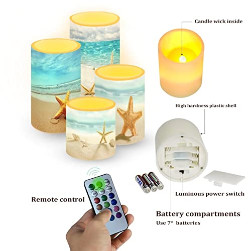 Image of LED Flickering Candles Battery Operated Candles Set of 4 with Remote Control Timer Dancing Flame Pillar Candles Home Table Coastal Decoration, Beach Coastal