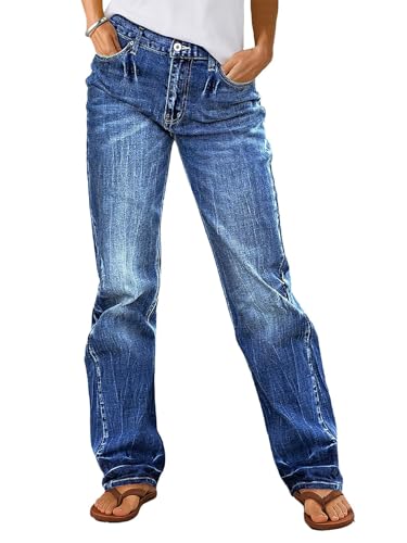 Flamingals Straight Leg Boyfriend Jeans for Women Trendy Mid Rise