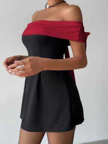 Image of SOLY HUX Women's Bow Off the Shoulder A Line Wedding Guest Mini Dress