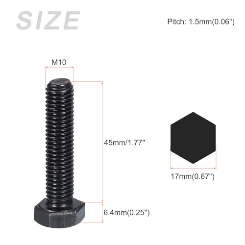 Image of METALLIXITY Hex Bolts (M10-1.5x45mm) 10Pcs, 8.8 Grade Carbon Steel Fully Threaded Black Oxide, Coarse Thread UNC Hex Head Screw Bolt - for Furniture Repair