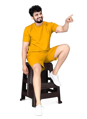 Image of ELLITI Cotton Blend Solid Casual Round Neck Half Sleeve Oversized Co-ord Set Men's, Pyjama Set, Sleepwear Loungewear T-Shirt and Shorts Combo for Men, Night Wear for Men, Night Suit for Men's
