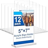 dulvus 5x7 Acrylic Sign Holder, 12 Pack Vertical Plastic Signs Frame Table Top Display, Double Sided Display Flyer Holder Menu Holders Clear Stand for Office Store Show Fair