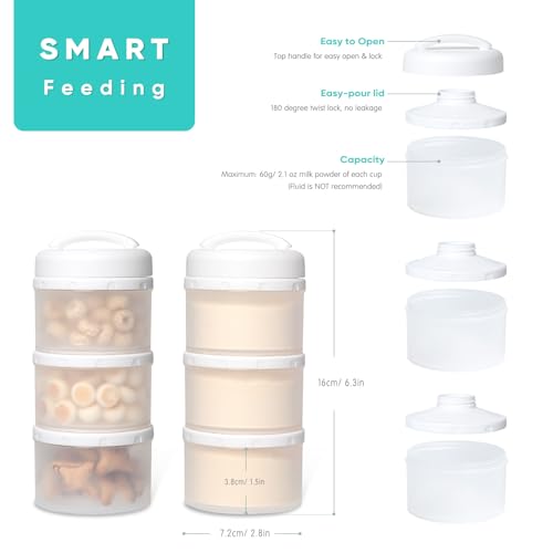 Image of Termichy Stackable Formula Dispenser Portable Milk Powder Container, 2 Pack, White