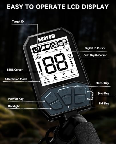 Image of SUNPOW Rechargeable Metal Detector for Adults & Kids - Gold Finder with 1500mAh Lithium Battery, 20H Runtime, High Accuracy 8 inch Depth & 4 Modes for Beach & Shallow Water Treasure Hunting