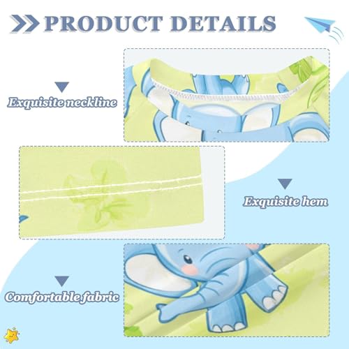 Boys Short Sleeve T-Shirts Elephant Cartoon Blue Rashguard Kids Swim Shirts Sun UPF 50+3