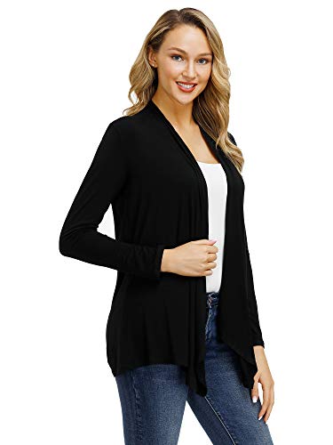 SATINIOR Womens Open Front Long Sleeve Lightweight Soft Basic Cardigan (Black, M)