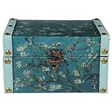 Artibetter Caja Organizadora de Joyas de Madera Diseño Retro y Tapa Bisagras, Caja de Almacenamiento Decorativa para Escritorio, Joyero Compacto en Pu Piel Color Almendra para Mujer