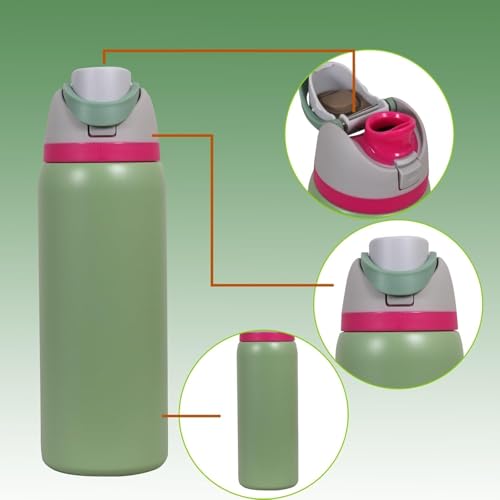 Image of FreeSip Gym Water Bottle with Straw & Chug Lid - Leak Proof Push Button Opening, BPA Free, Large Capacity Sports Bottle with Carry Handle (Moss Green, 960 ML)