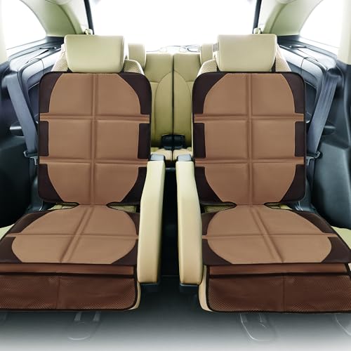 Image of Car Seat Protector, 2 Pack Baby CarSeat Covers with Mesh Pockets & Non-Slip Backing 600D Durable Seat Protectors Under Car Seat for Baby (Black & Brown, Large)
