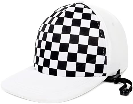 Bonvince Toddler Trucker Hat Adjustable Baby Sun Hat Toddler Flat Brim Cap Quick Drying Boys Girls Summer Baseball Hats White Check 6-36M