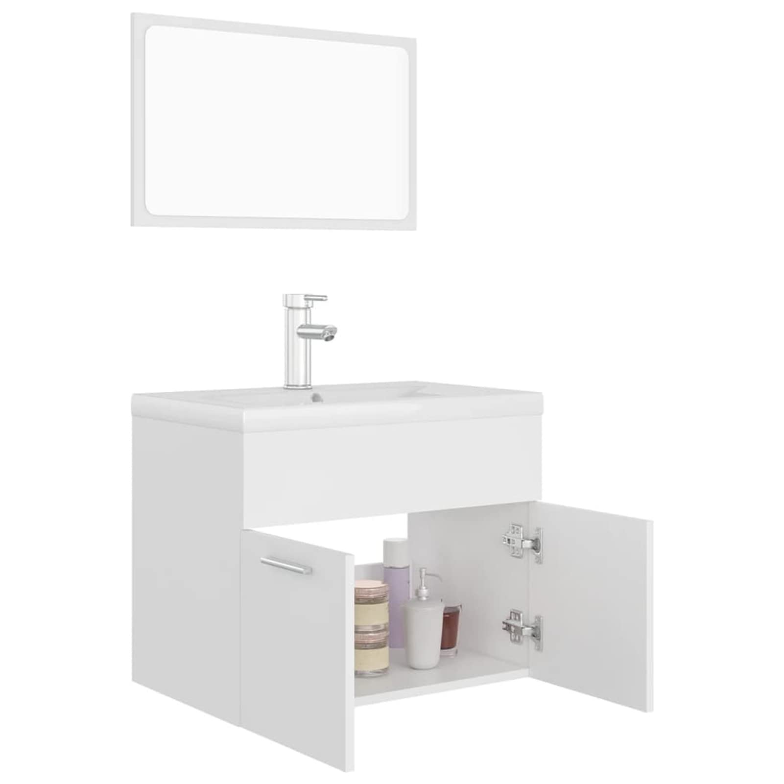 Homgoday Set Mobili da Bagno Bianco in Truciolato, Credenza Armadio Armadietto da Pavimento per Bagno Mobiletto Portaoggetti Ripiani Armadio di Stoccaggio per Camera Ufficio e