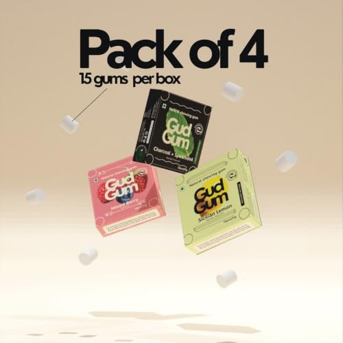 Image of Gud Gum- Natural, Plastic Free Chewing Gum -21g x 4 - Mini Pack of 4- No added artificial colours, flavours & sweeteners