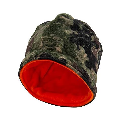North Mountain Gear Reversible Men's Blaze Orange Beanie - Camoflauge Hunting Fleece Hat Cover