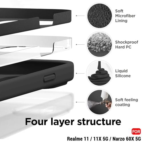 Image of TheGiftKart Genuine Liquid Silicone Back Cover Case for Realme 11 / 11X 5G / C67 5G / Narzo 60X 5G | Soft Micro-Fibre Lining Inside | Camera Protection Bump | Shockproof Back Cover (Silicone, Black)