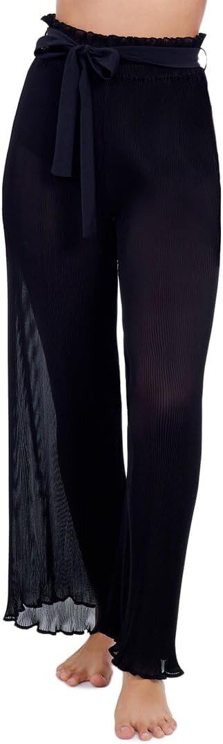 Profile by Gottex Tutti Frutti Flouce Cover-Up Pants- Easy Pull-On Design, Pleated Semi-Sheer Fabric, Removable Tie Belt