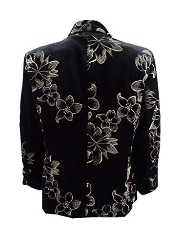 Kasper Women's Floral-Print Velvet Flyaway Jacket (10, Black/Gold)2