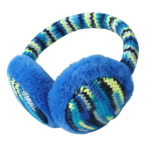 Enjoyaa Adjustable Kids Earmuffs Winter Ear Muff Outdoor Knit Ear Warmer Plush Ear Covers for Kids Boys Girls 3-8 Years (Deep Blue)