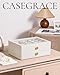 CASEGRACE Jewelry Box for Women with Glass Lid - Leather Jewelry Storage Organizer 2 Drawers for Necklaces, Rings, Earrings & Bracelets, Ideal Gift (White, 2 Layer)