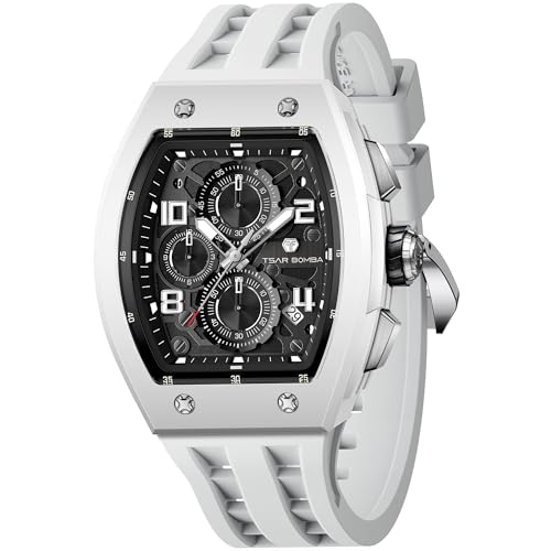 Image of TSAR BOMBA Mens Luxury Watch Watches for Men 50M Waterproof Japanese Quartz Movement Tonneau Stainless Steel Case Sapphire Glass with Chronograph Date Function Cool Unique Fashion Gift