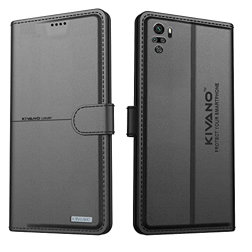 Image of KIVANO Professional Series Wallet Case for Xiaomi Redmi Note 10S | Luxurious Design | Handcrafted Unique | Premium | PU Leather Flip Cover | Card Slots | Kickstand | Magnetic Closure - Black