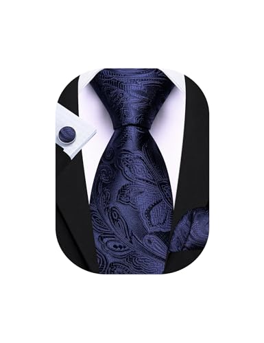 Image of Barry.Wang Men Tie Set Paisley Silk Necktie Pocket Square Cufflinks Formal Wedding Business Party