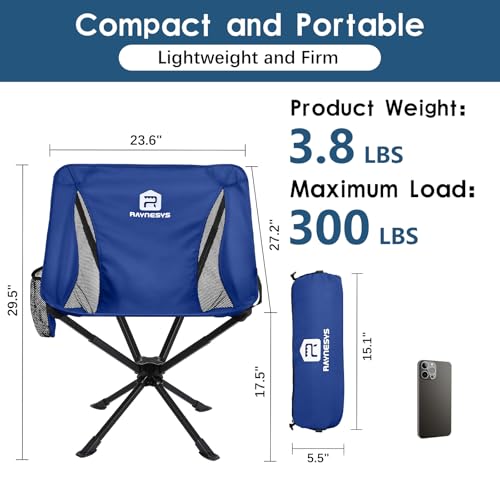 Image of Raynesys Portable Camping Chair 1 Pack, 8 Seconds Quick Setup Folding Camping Chair, Flexible 360 Rotation, 3.8Lb Lightweight Travel Chairs for Easy Carry to Hiking, Sporting, Beach, Blue