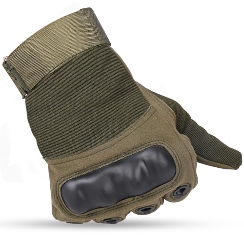 Image of Pivalo Full Finger Bike Riding Gloves with Strong Protective Shells Anti-Skid Surface Breathable Material Glove for Motorcycle Cycling Climbing Mountaineering (Military Green, L)