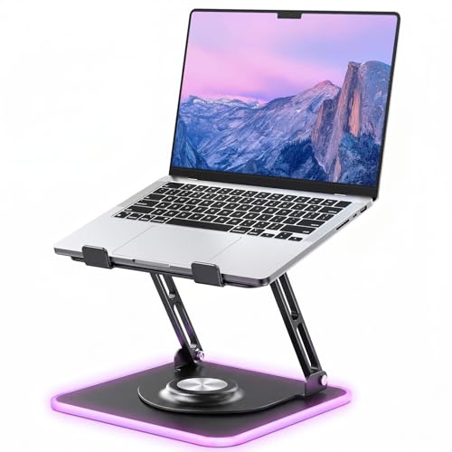 Image of JOYEKY RGB Laptop Stand for Desk, Adjustable Ergonomic Laptop Riser with 360 Rotating Base, Foldable & Portable Computer Stand, Suitable for All 10-16 inch Laptops