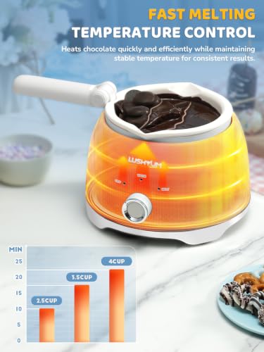 Image of LUSHYUM Electric Chocolate Melting Pot with 2 Insert Pots, 4-Cup Chocolate | Even Heating & Fast Melting, BPA-Free Silicone, Easy Clean, Less Waste, Ideal for Chocolate & Candy Melts, Parties, Fondue