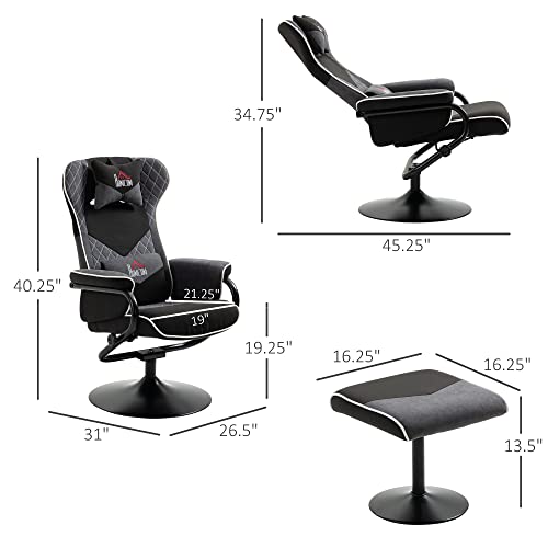 Homcom Recliner Chair With Ottoman, Velvet Upholstered Video Gaming Chair, Racing Styled Swivel Recliner With Footrest, Headrest And Lumbar Support, Grey And Black #TOP2