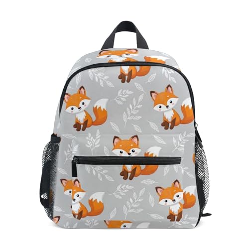 Cute Cartoon Foxes Grey Toddler Boy Backpack with Name Tag, Kids School Bag, 3-8 Years