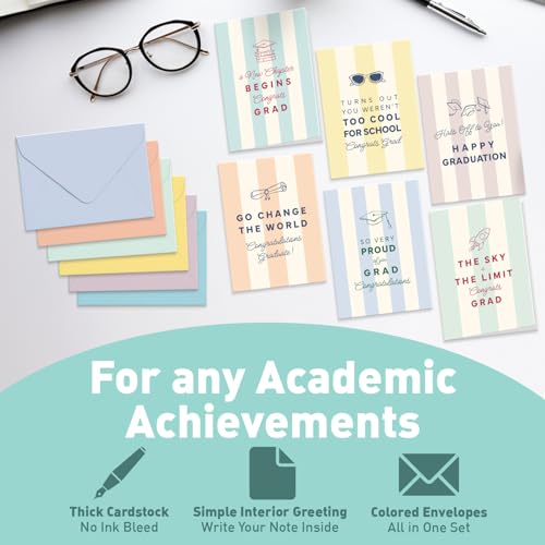 Image of Sweetzer & Orange Modern Graduation Cards - Set Of 24 4.25x5.75 inch Grad Cards With Envelopes & Storage Box - 6 Assorted Modern Designs With Interior Greetings For Graduation Gifts