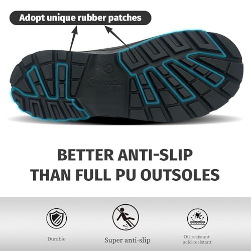 Image of Mens Steel-Toe Durable PU Rubber Work Boots - Waterproof Anti-Slip ASTM F2413-24 | Acid Oil Resistant Shank Mud Rain Hunting Boots