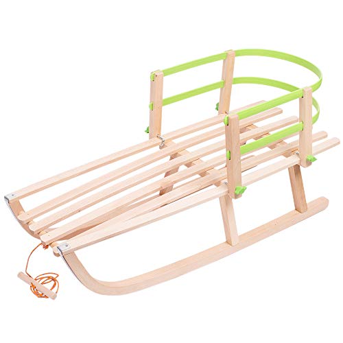 Holzschlitten Kinderschlitten aus Buchenholz Kunststoff Rückenlehne inkl. Zugseil Schlitten Lehne Schieber Metallkufen Cover