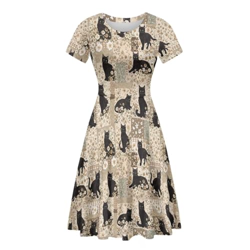 Image of AFPANQZ Womens Casual Summer Lightweight Vintage Dress Short Sleeve Midi Dress Knee-Long Luxury Formal Dress
