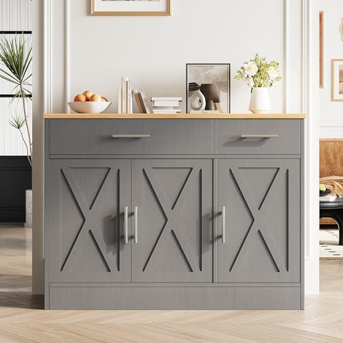 Vongrasig 43" Farmhouse Buffet Cabinet with Storage, Dark Grey