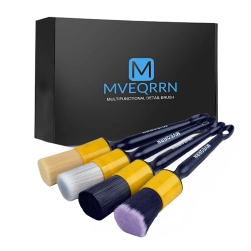 MVEQRRN 4 Pcs Car Detailing Brush Set, Boars Hair Car Detailing Brushes…