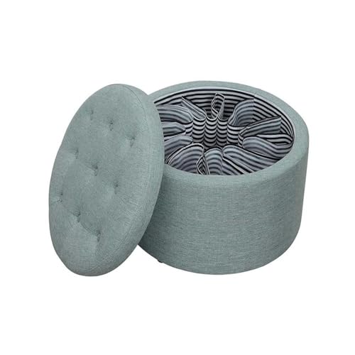 Convenience Concepts Designs4Comfort Round Shoe Ottoman, Green Faux Linen
