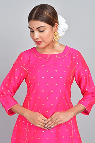 Image of Riara Art Silk Women Long Anarkali Kurti with Pant Polka Dot A-line Ladies Ethnic Wear Dress