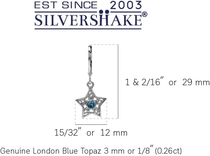 Silvershake Genuine London Blue Topaz White Gold Plated 925 Sterling Silver Filigree Star Leverback Earrings
