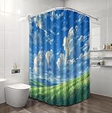 UOMSKTY Duschvorhang Märchen Hügel Textil Duschvorhänge, Aquarell Gras Waschbar Beschwerter Polyester Badevorhänge mit Ösen & 14 Duschvorhangringe für Badezimmer 240×200 cm