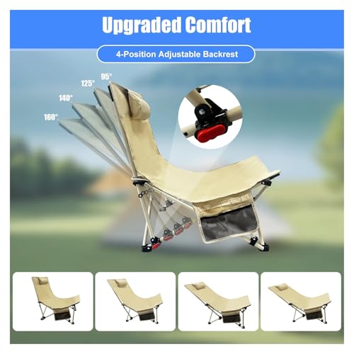 Chaise de camping pliante inclinable à 4 positions avec appui-tête confortable - 4