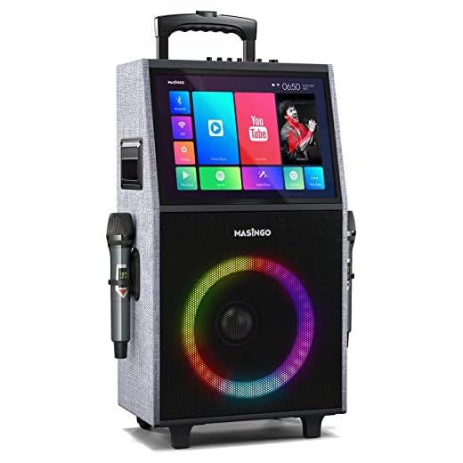 MASINGO 2023 New Professional Karaoke Machine with Lyrics Display Screen for Adults and Kids - Bluetooth Portable PA Speaker System with WiFi, Built-in 15" Tablet, LED Lights + 2 Wireless Microphones