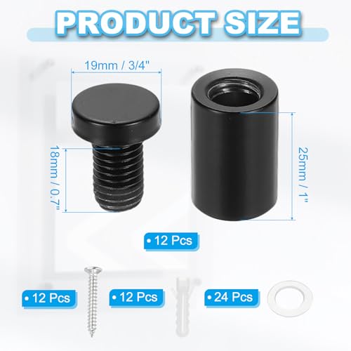 Image of PATIKIL 3 /4 inch x 1.2 inch Standoff Screws, 12 Pack Stainless Steel Wall Mount Sign Standoffs Mounting Hardware Advertising Nail for Hanging Acrylic Picture Frame, Black