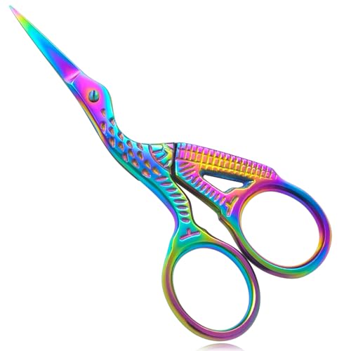 Rainbow Stork Scissors 3.6 inch Extra Sharp Tip Small Embroidery Scissors for Premium Stainless Steel Crane Design Sewing scissors for Stitch Cutting Art & Craft Bird scissors.