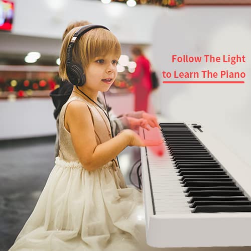 Finger Dance Folding Piano 88 Key Keyboard Digital Piano With Midi Portable 88 Key Full Size Upgrade Wood Grain Semi-Weighted Keyboard Piano With Lighted Keys For Beginners - White Lighted Keys #TOP1