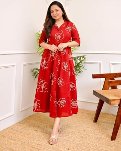 Image of Womens Printed Rayon Anarkali Shirt Collor Kurta for Girls Regular Fit Casual Wear Gown