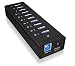 Produktbild ICY BOX IB-AC6703 10fach USB-Hub (7x USB 3.0 Anschlüsse, 3x USB-Ladeports), 12V Netzteil, Aluminium, Klettbefestigung, schwarz