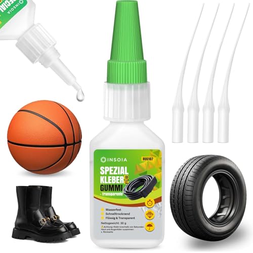 Gummikleber Extra Stark Wasserfest 30g Set mit Sekundenkleber & Anti-Austrocknung Super Spezial Kleber für Motorradgriff Autoteile Fahrradreifen Stiefel Kontaktkleber Transparent & Flexibel